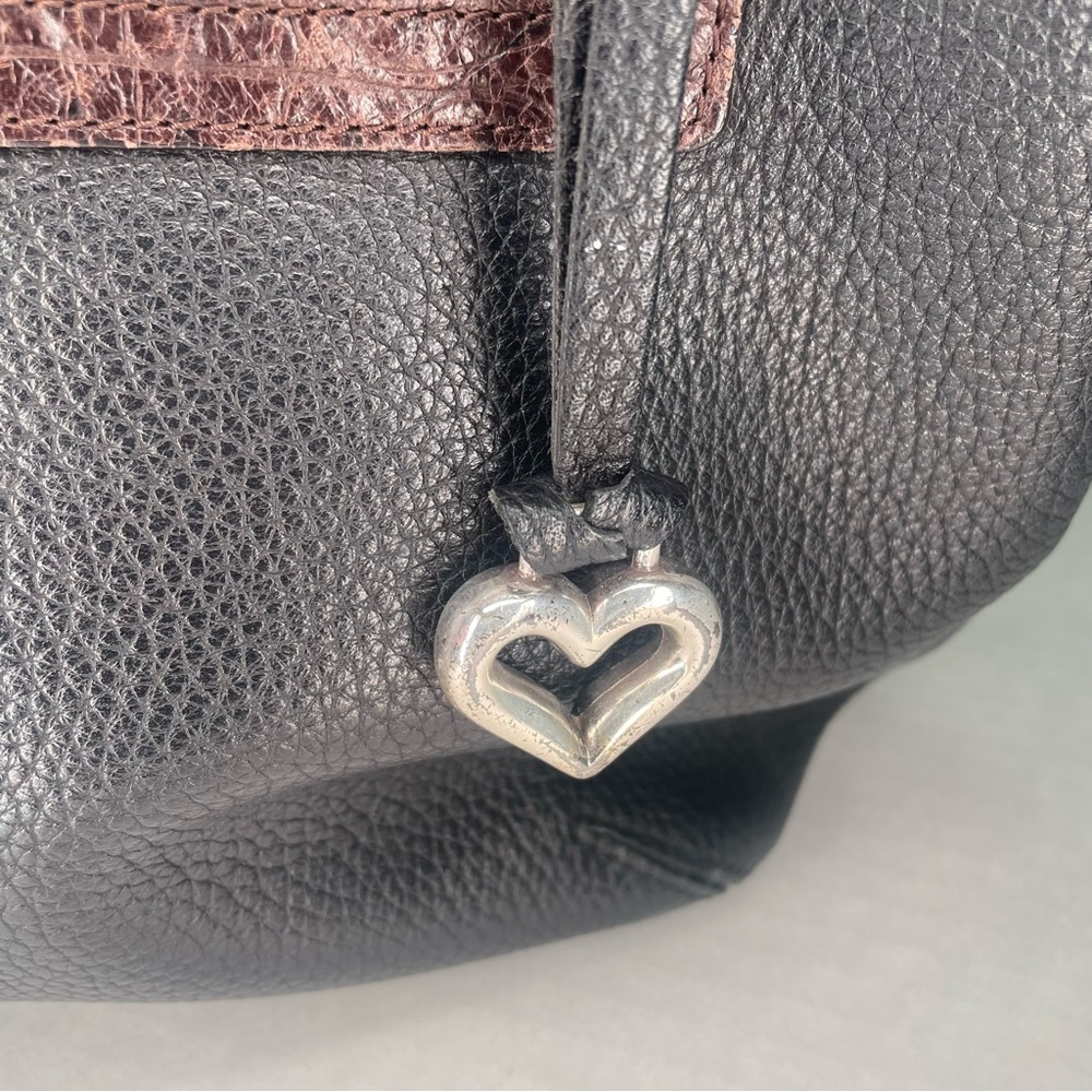 Brighton Brown/Black Hobo Leather Shoulder Bag Silver Heart Charm  Purse - Picture 8 of 15
